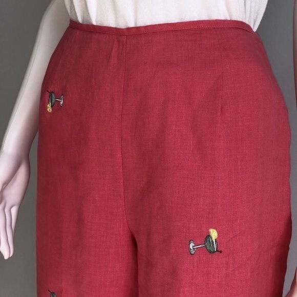 Vintage Linen Cocktail Motif Party Crop Pants - S - Picture 6 of 7
